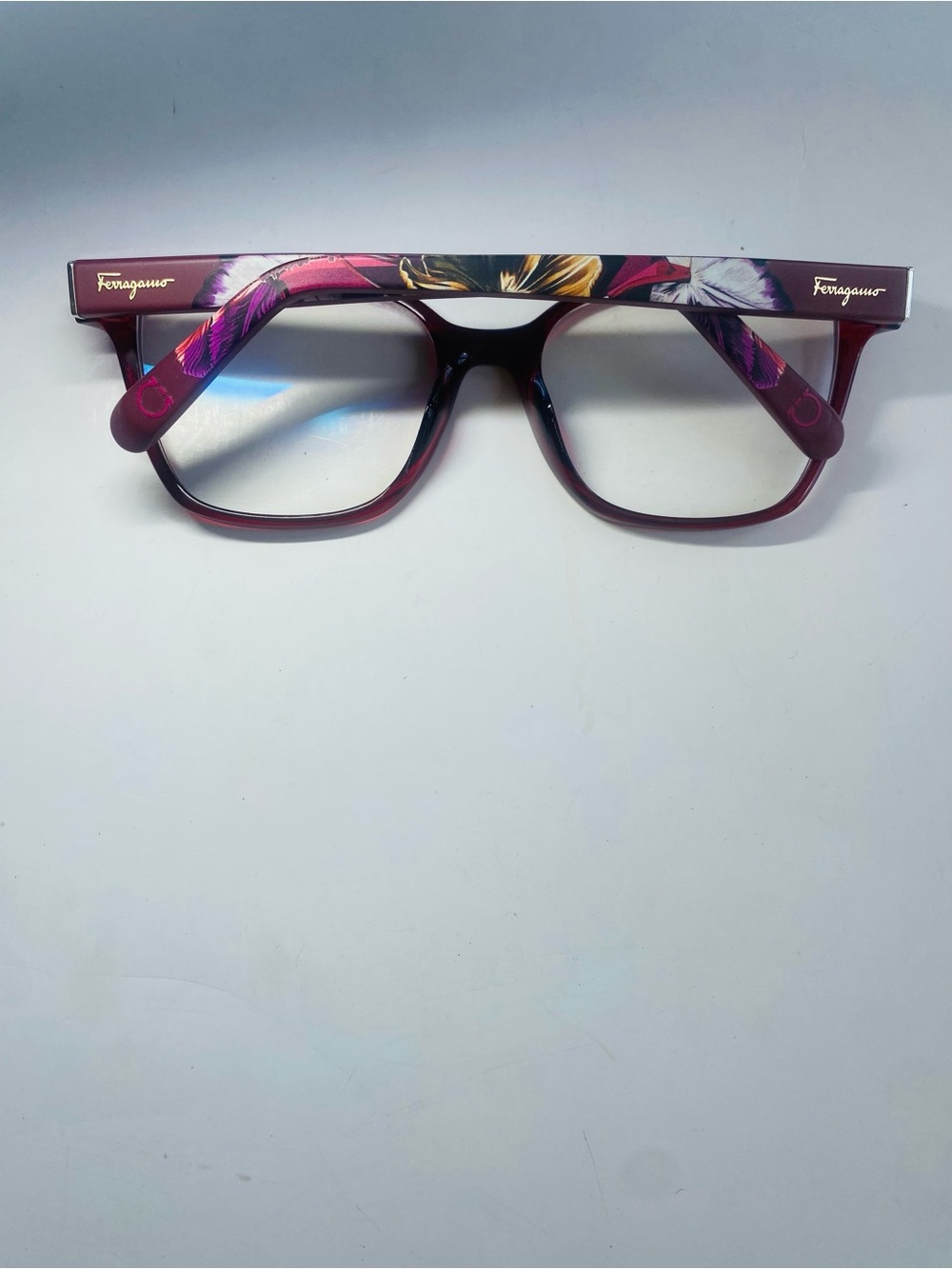 Salvatore Ferragamo Burgundy Floral Temple Women's Eyeglass Frames
